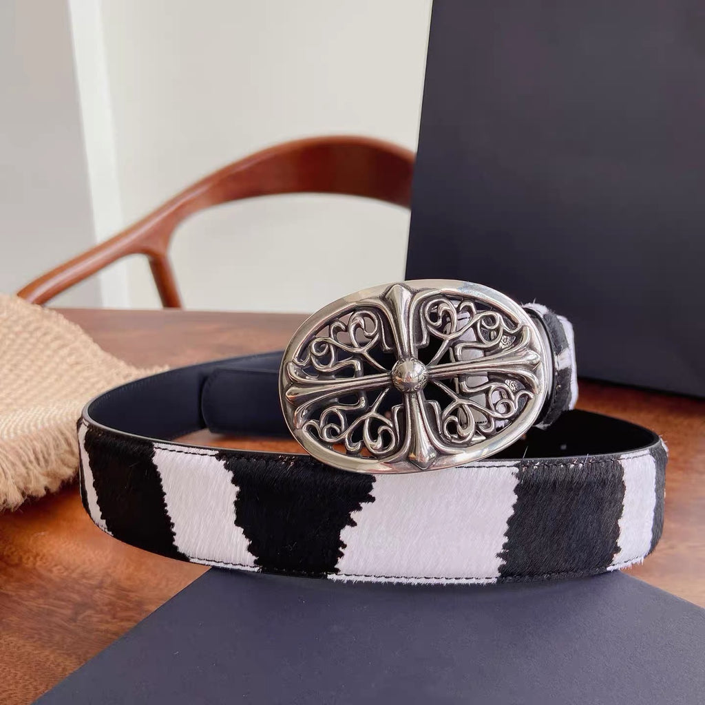 Leather chrome Oval Cross Belt