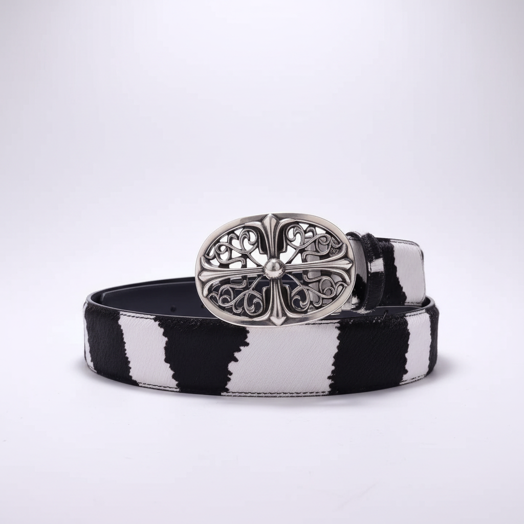 Leather chrome Oval Cross Belt