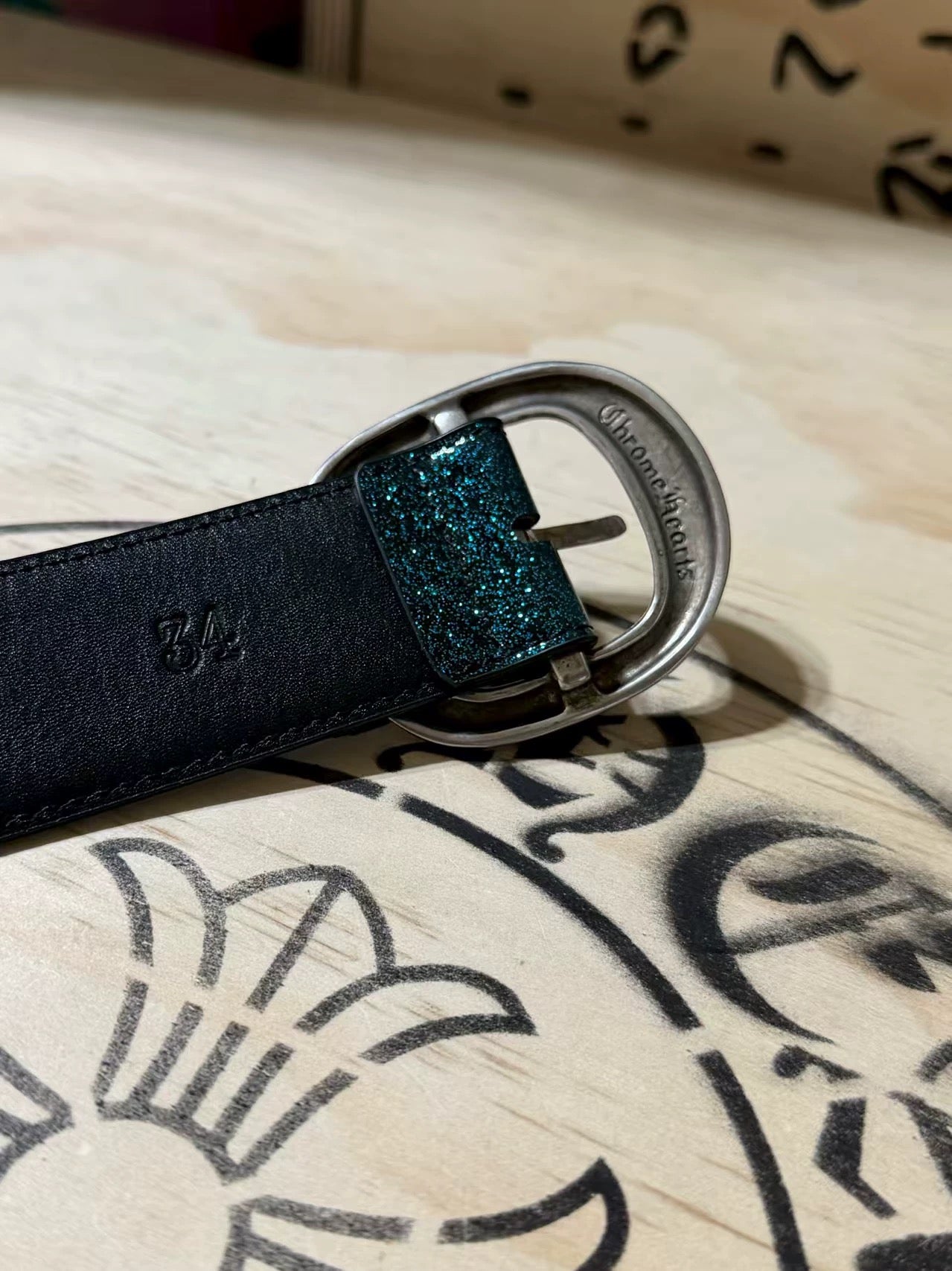 Archive blue patent  Chrome Leather belt