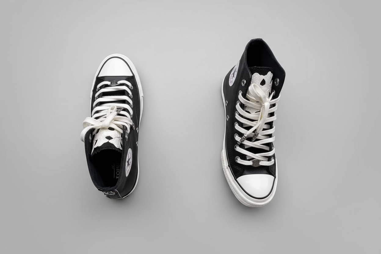 Black Leather chrome converse