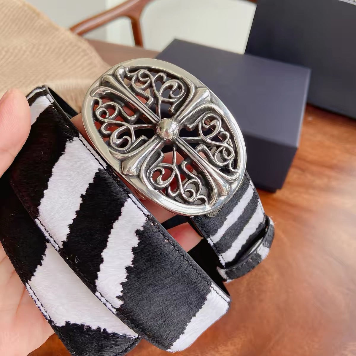 Leather chrome Oval Cross Belt
