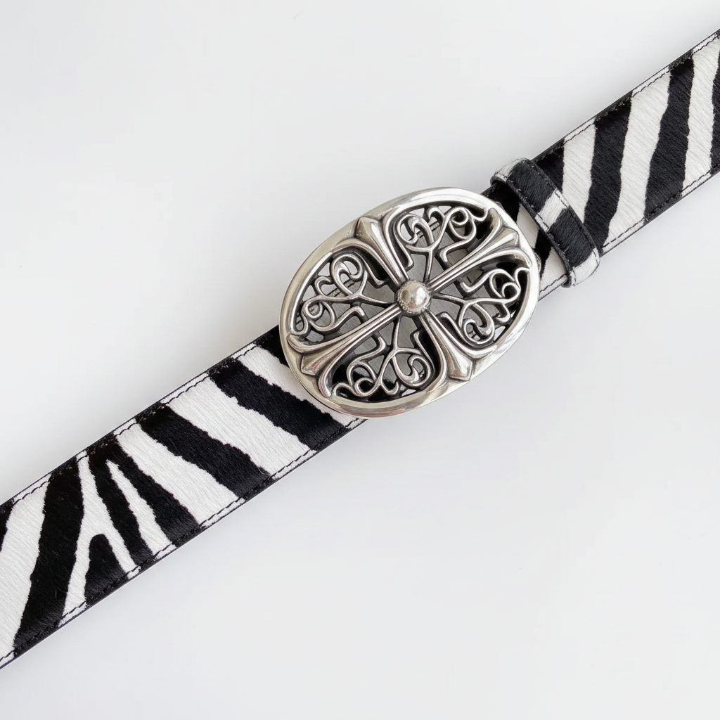 Leather chrome Oval Cross Belt