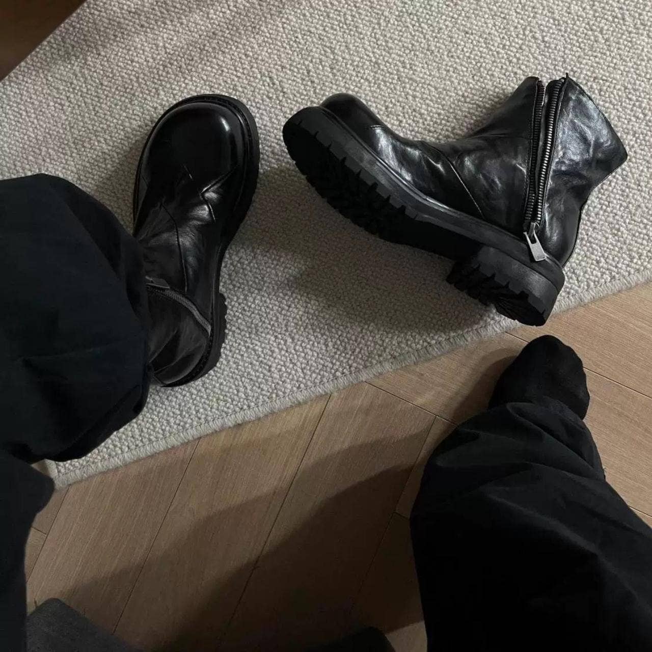 Leather zipper boots