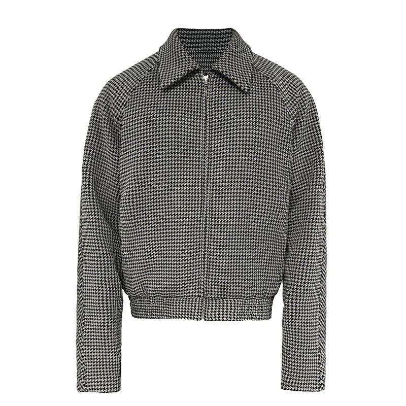 Houndstooth Zip-Up Jacket
