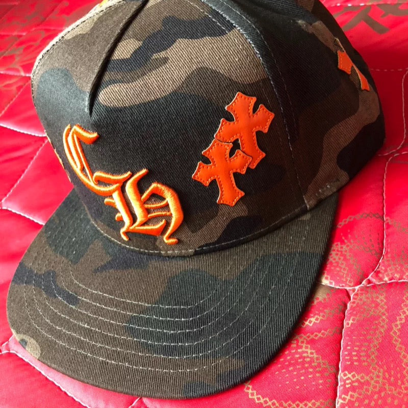 Chrome hearts green camo orange hat