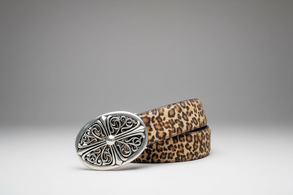 Leopard chrome Cheetah Fur Oval Cross Belt