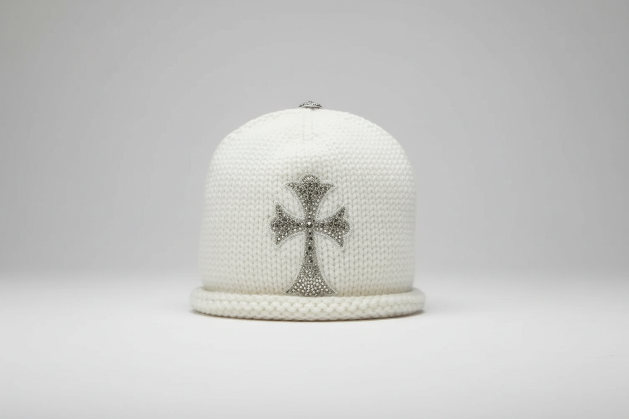 Archive white Chrome cross  beanie