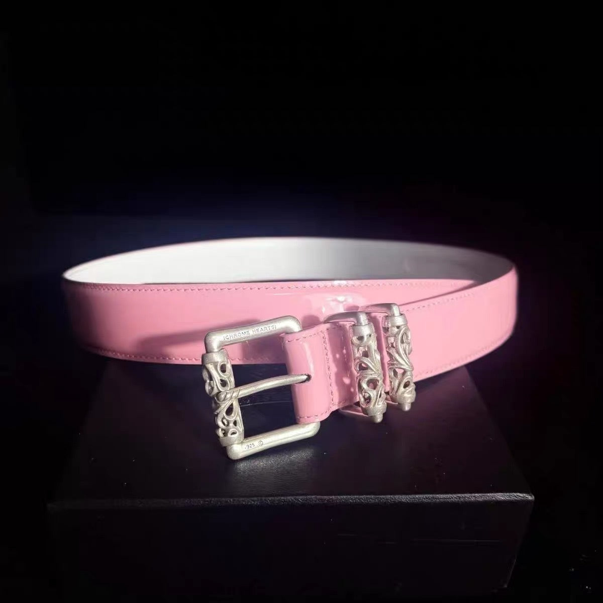 Pink Patent Chrome Leather Roller belt