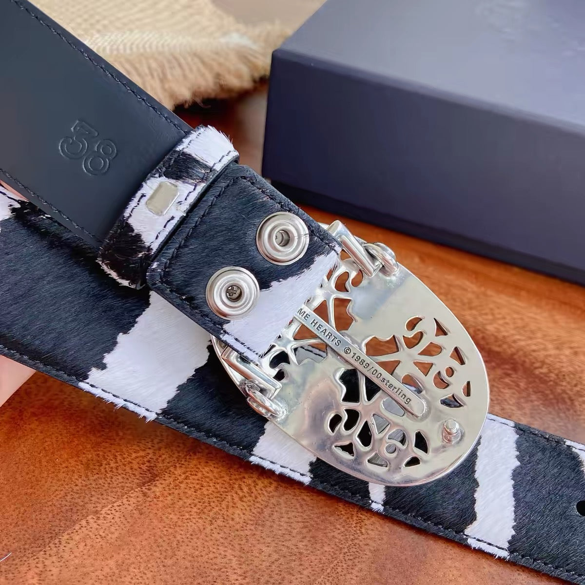 Leather chrome Oval Cross Belt