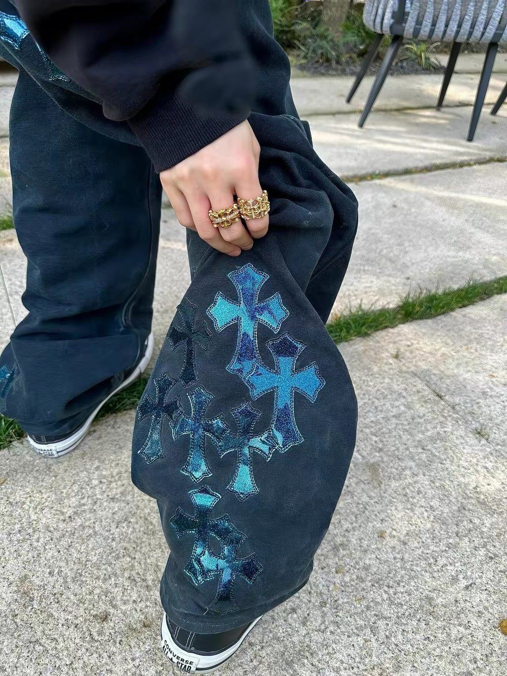 Chrome hearts blue cross patches carpenter pants
