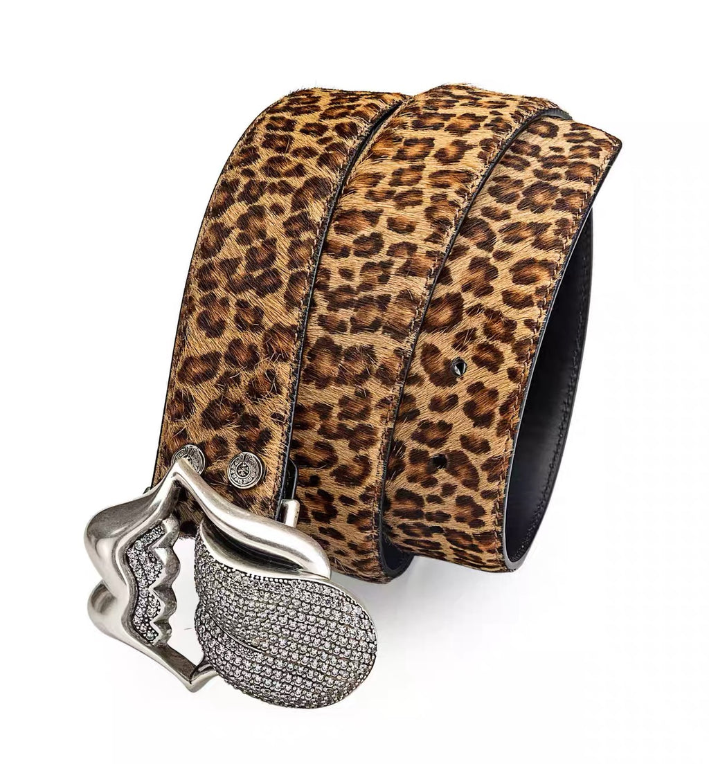 Chrome hearts iced rolling stone tounge lip  belt
