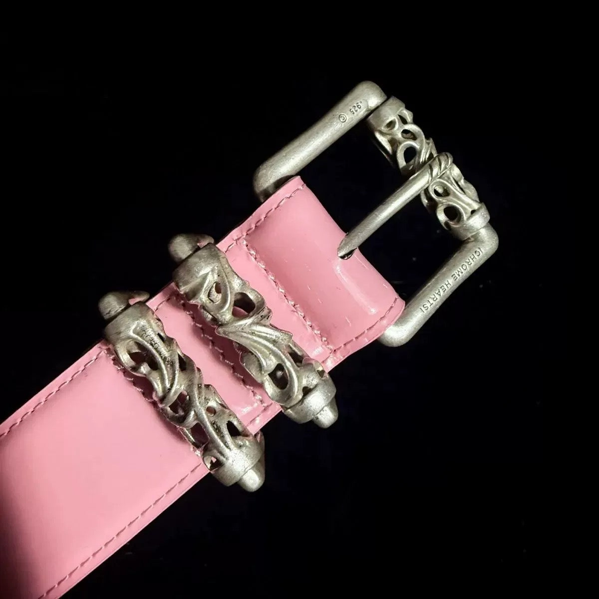 Pink Patent Chrome Leather Roller belt