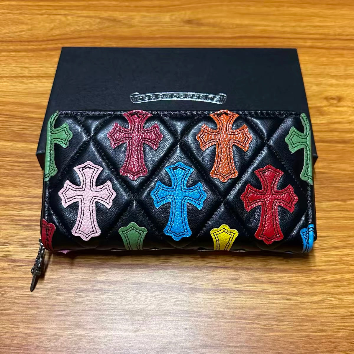 Chrome hearts multi colour cross long wallet bag