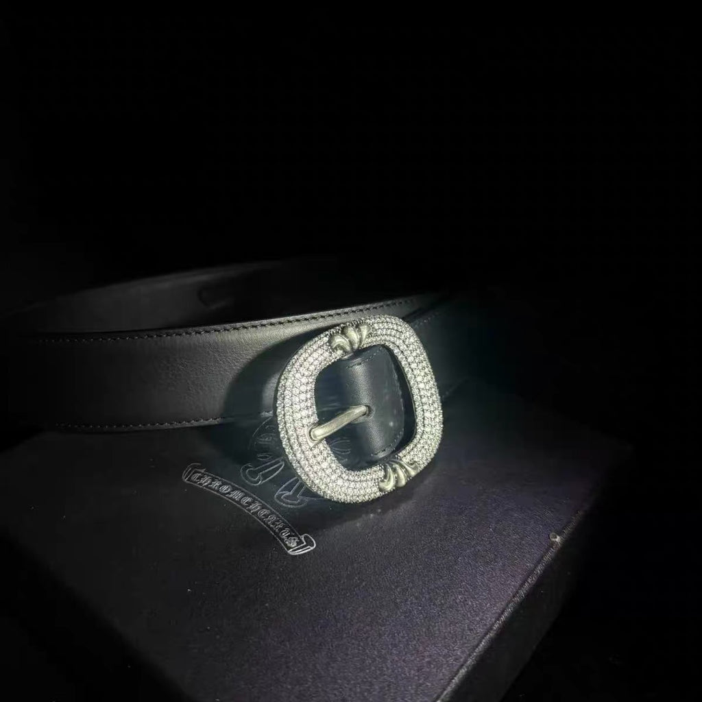 Black iced Chrome Leather Roller belt