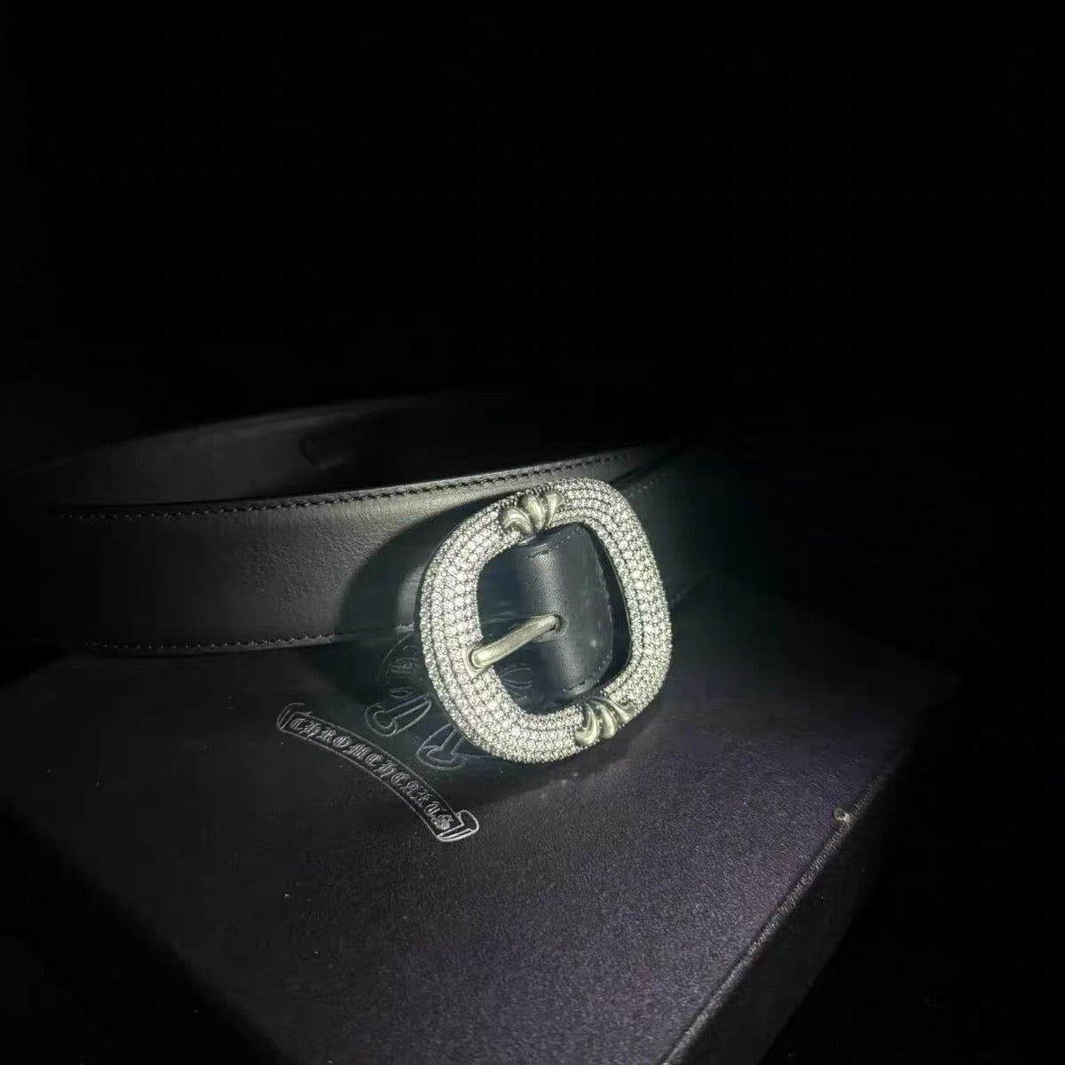 Black iced Chrome Leather Roller belt