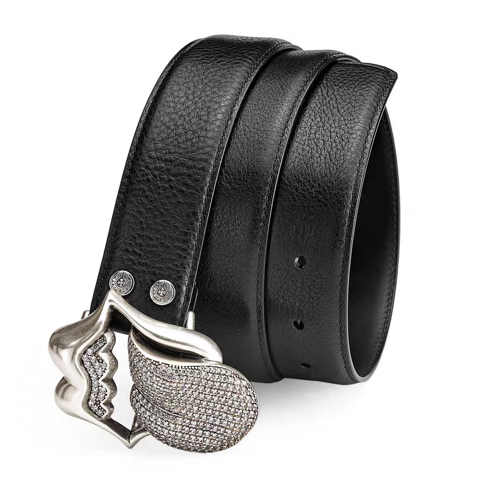 Chrome hearts iced rolling stone tounge lip  belt