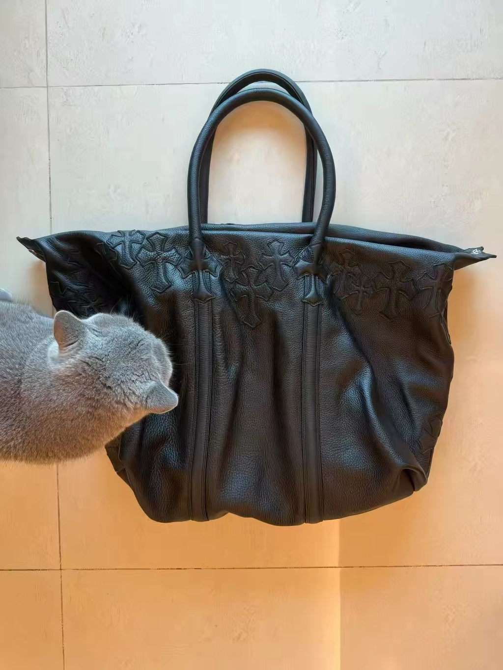 Chrome hearts cross patches leather duffel bag