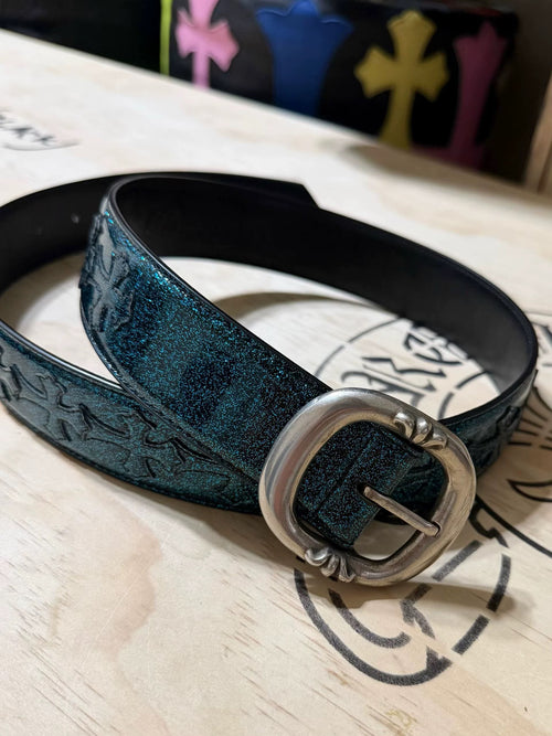 Archive blue patent  Chrome Leather belt