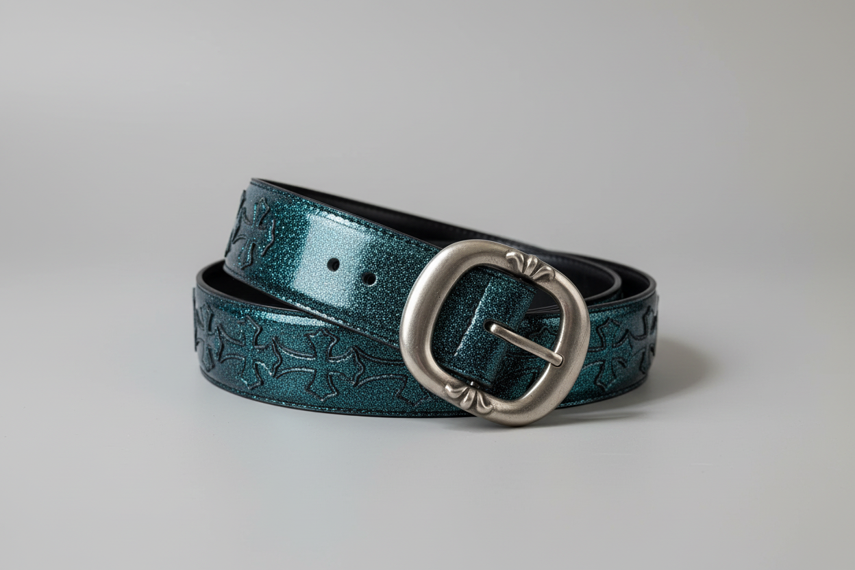 Archive blue patent  Chrome Leather belt
