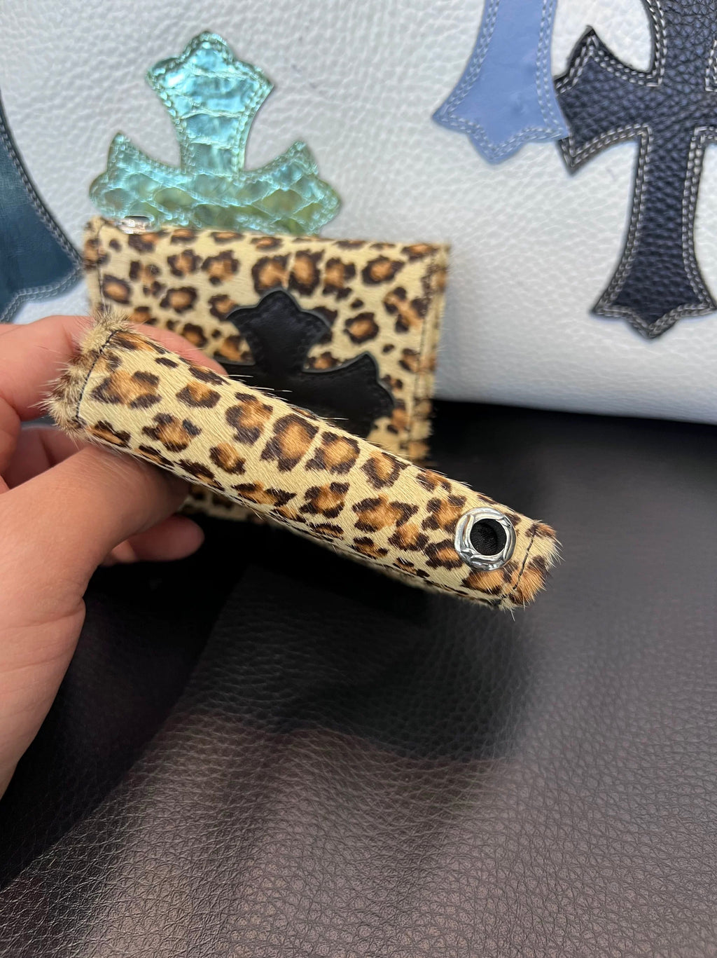 Leopard Chrome hearts  rolling stone wallet bag