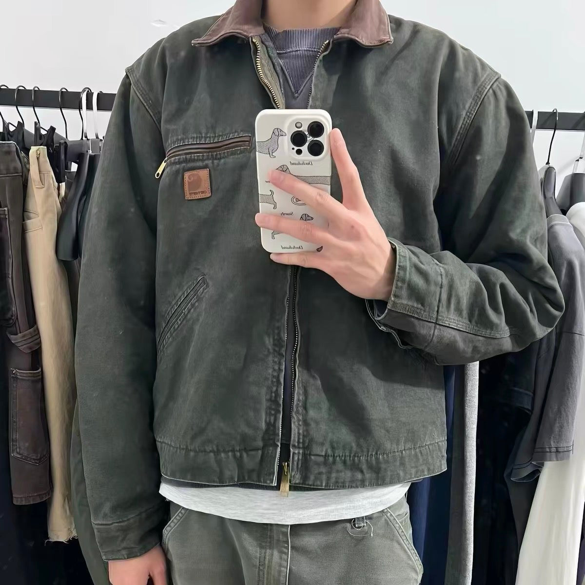 Green olive carhart workwear jacket