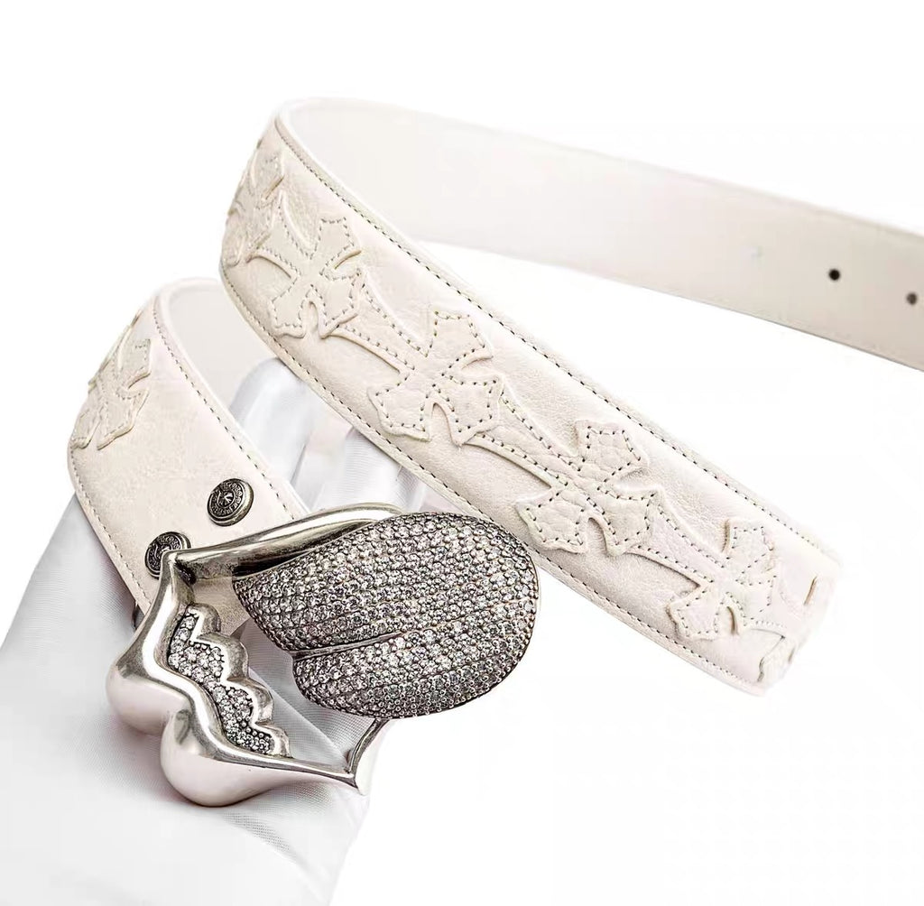 Chrome hearts iced rolling stone tounge lip  belt