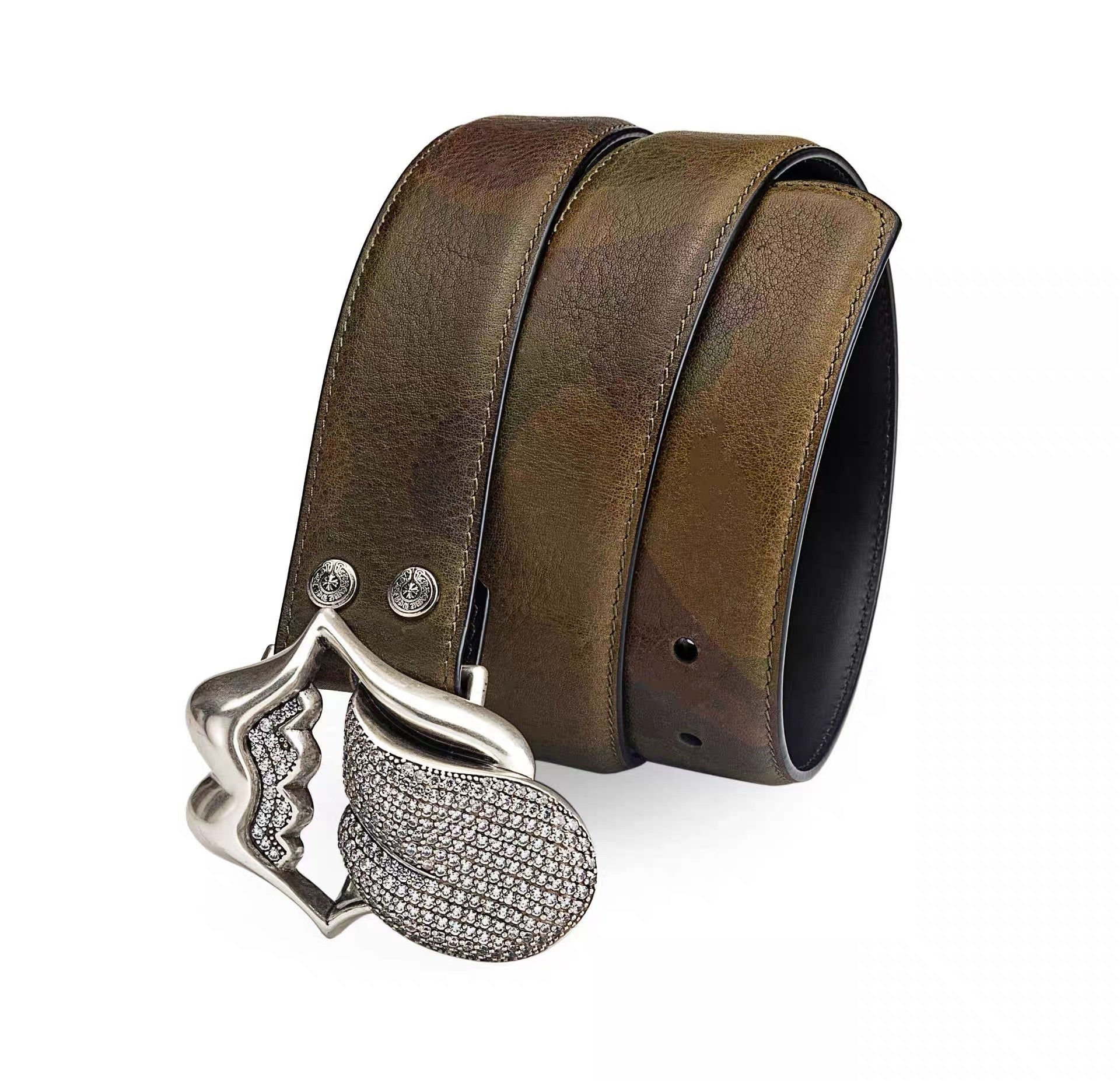 Chrome hearts iced rolling stone tounge lip  belt