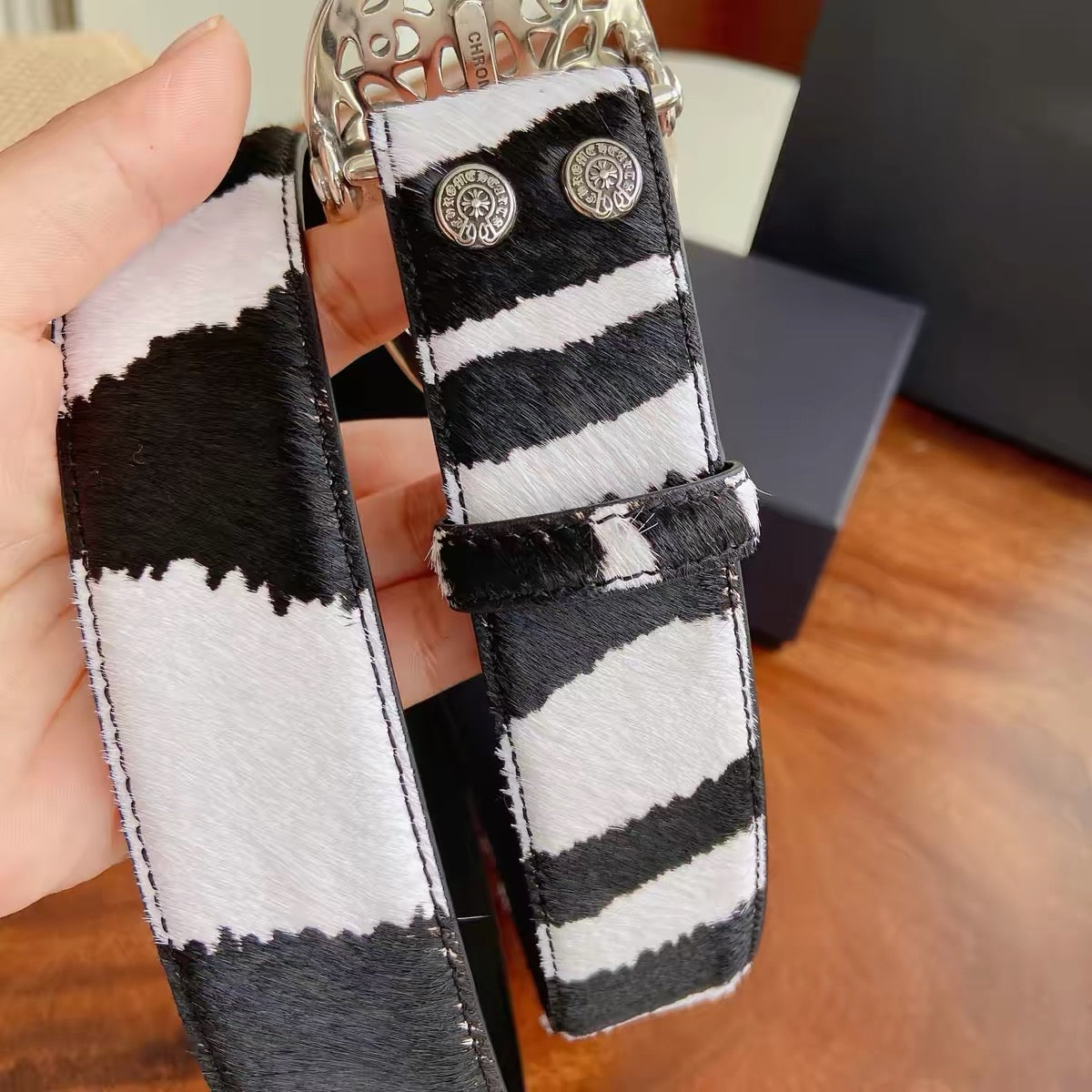 Leather chrome Oval Cross Belt