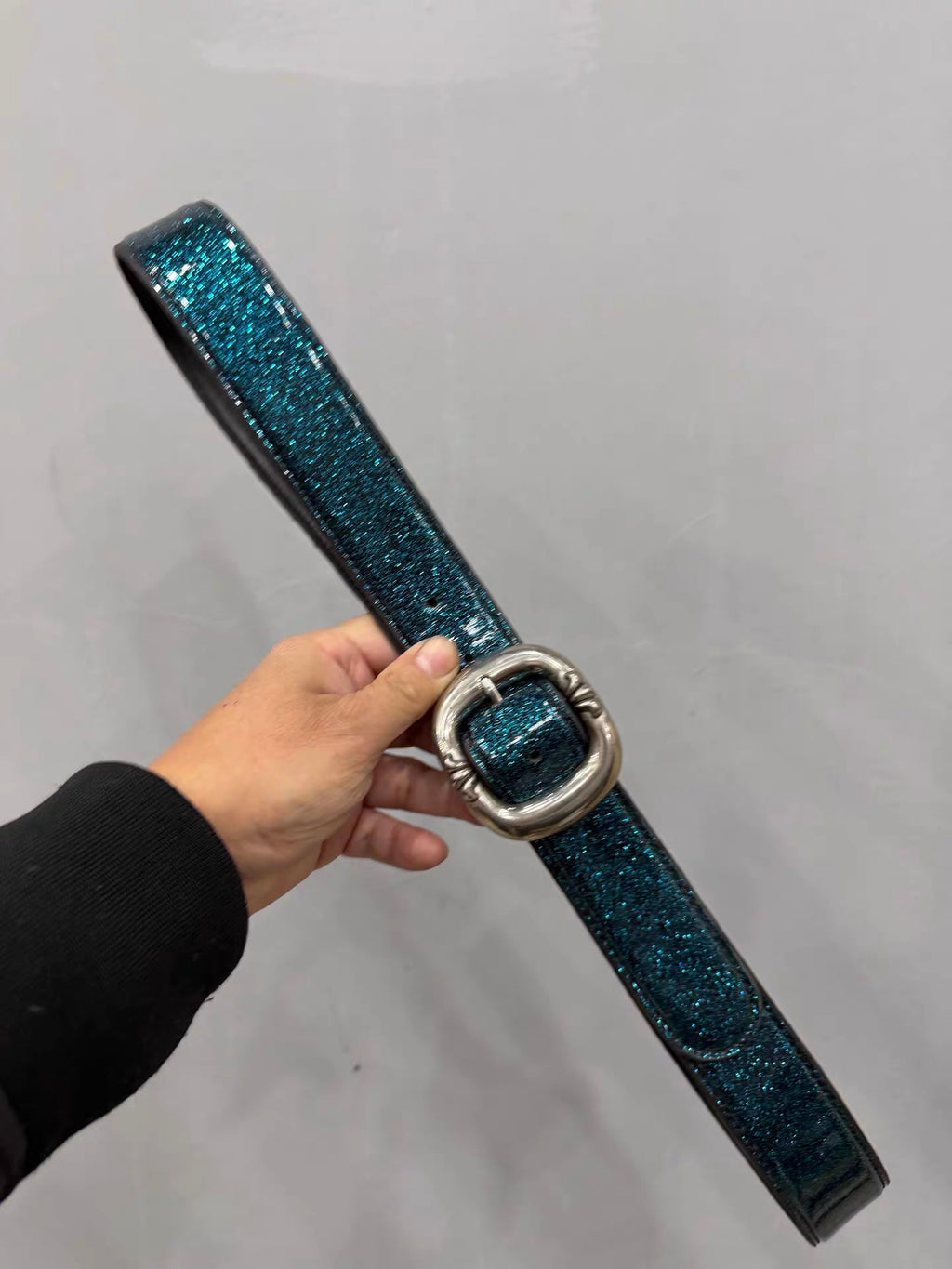Archive blue patent  Chrome Leather belt