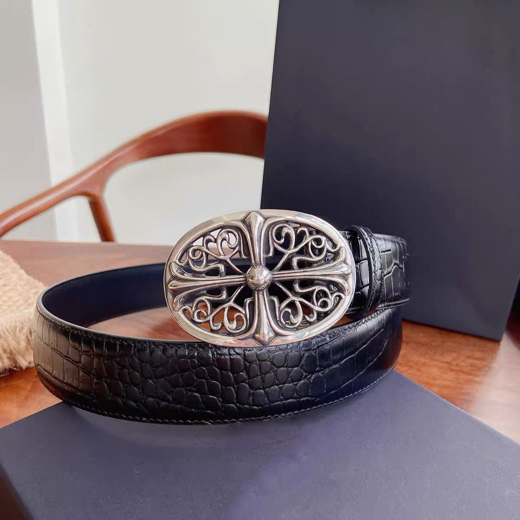 Leather chrome Oval Cross Belt