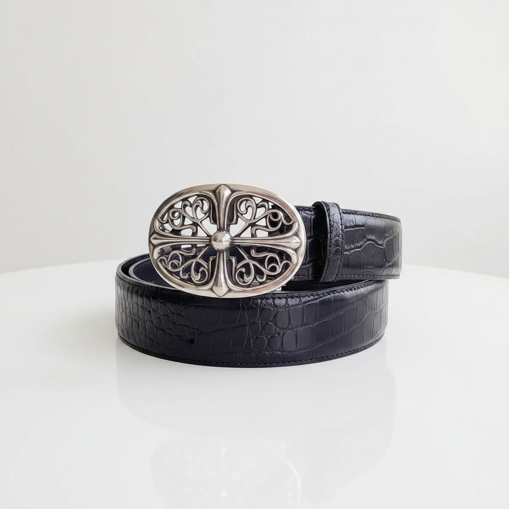 Leather chrome Oval Cross Belt