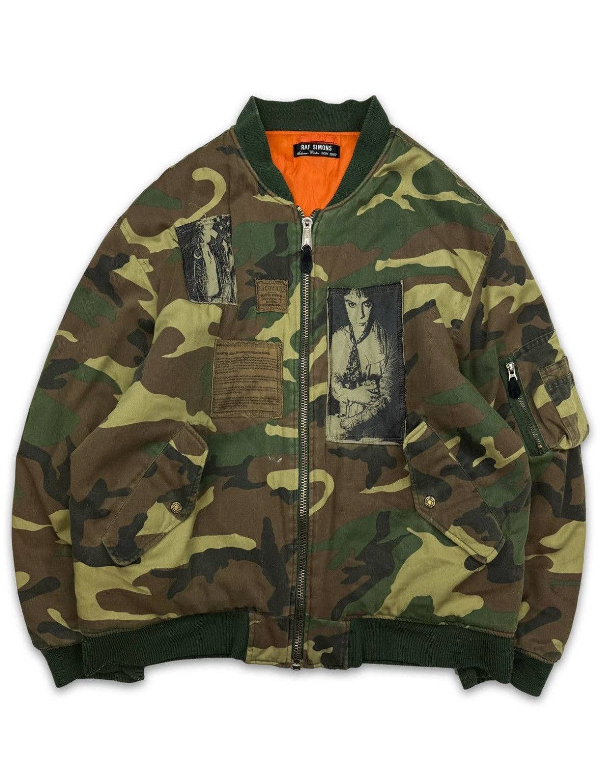 AW01 Raf Simons Riot Riot Camouflage Patched Bomber Jacket