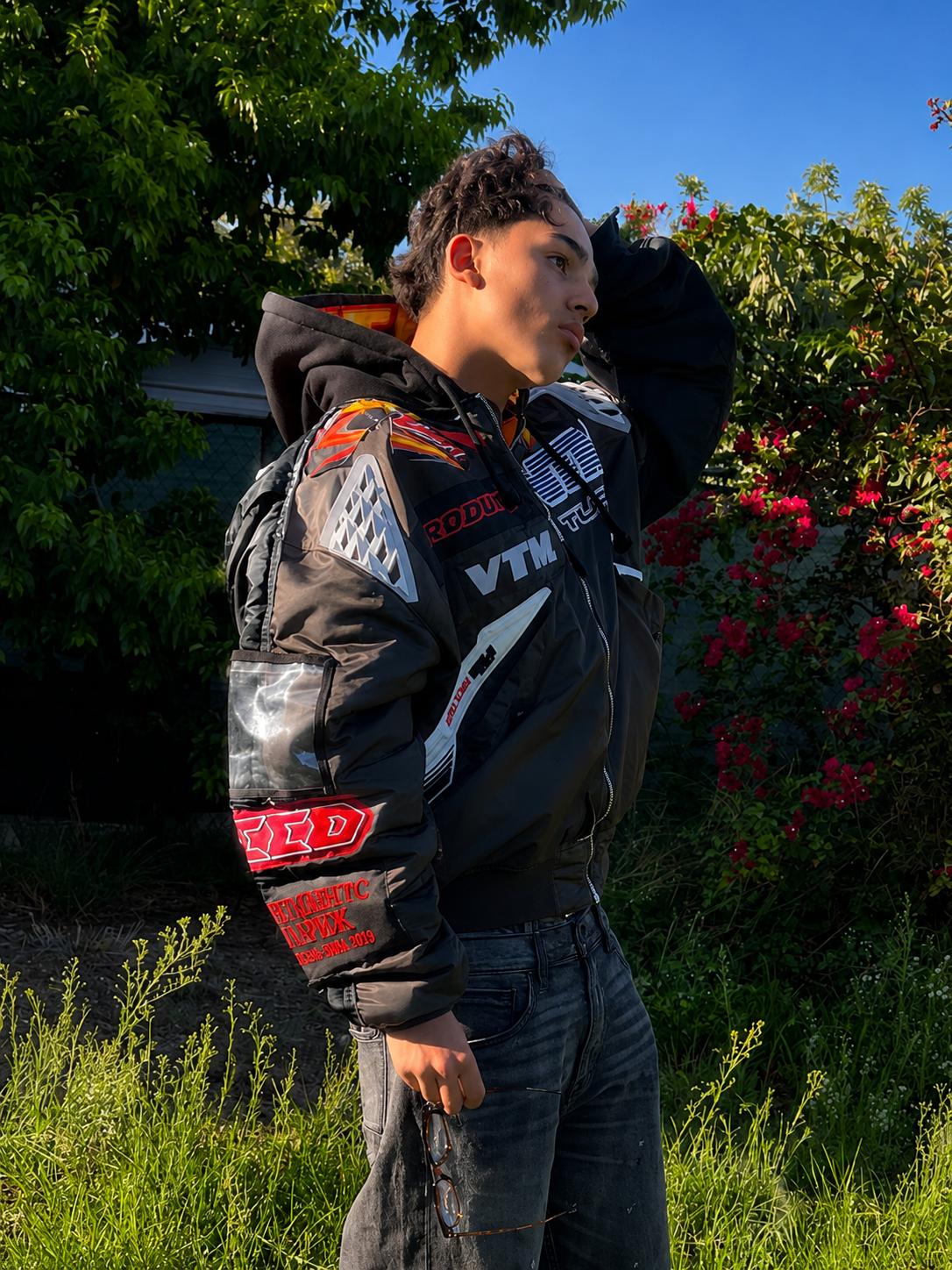 Vetements x Alpha Industries moto Racing black Bomber Hoodie