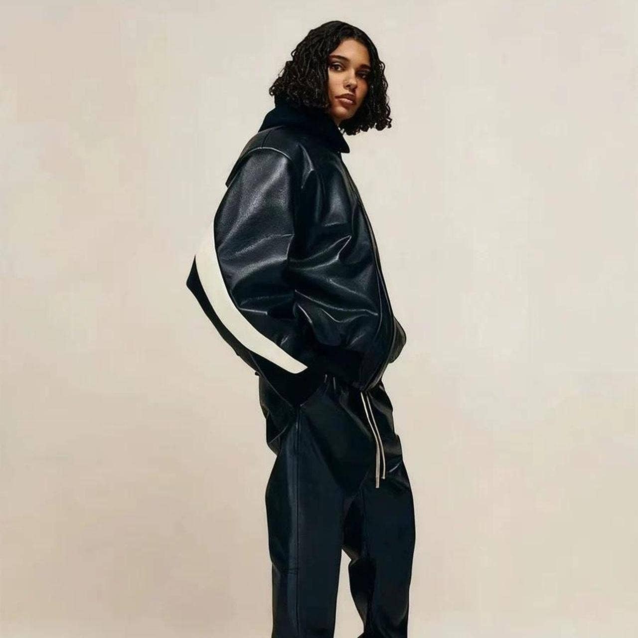 Fear of God Black and white leather bomber jacket...