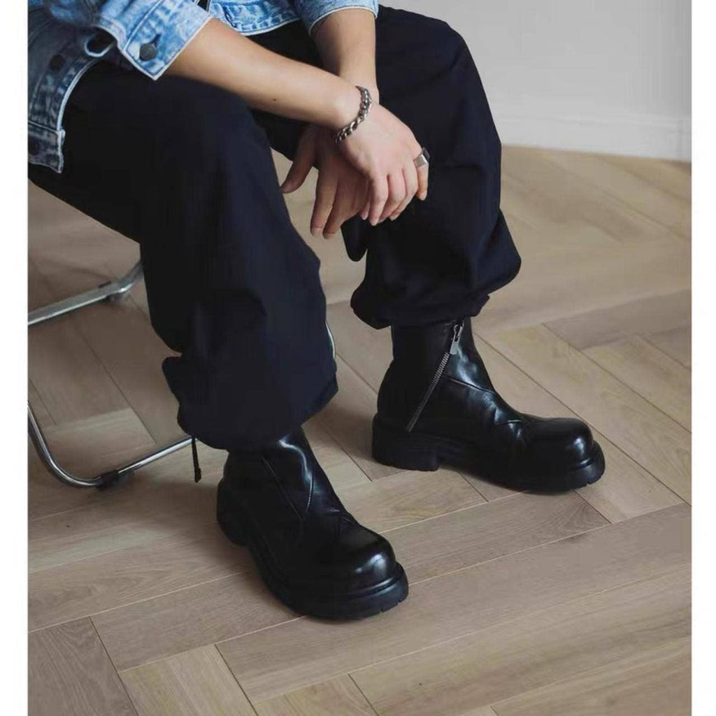 Leather zipper boots