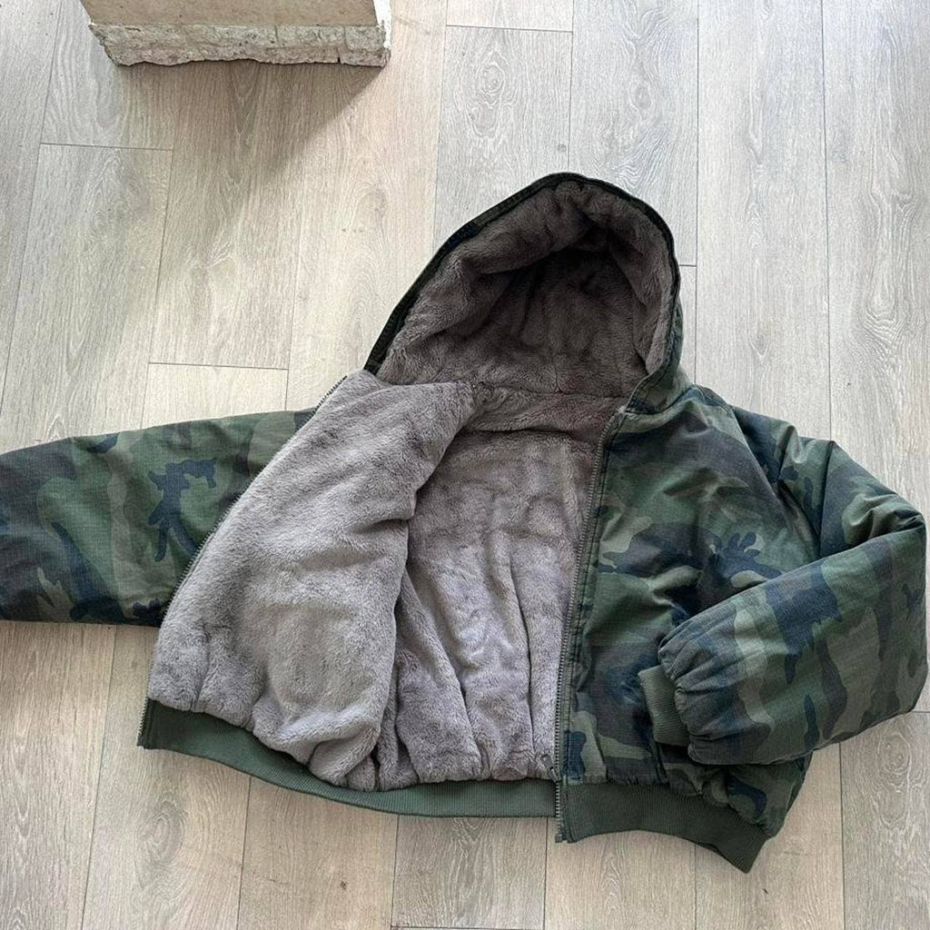 Camo fur puffer