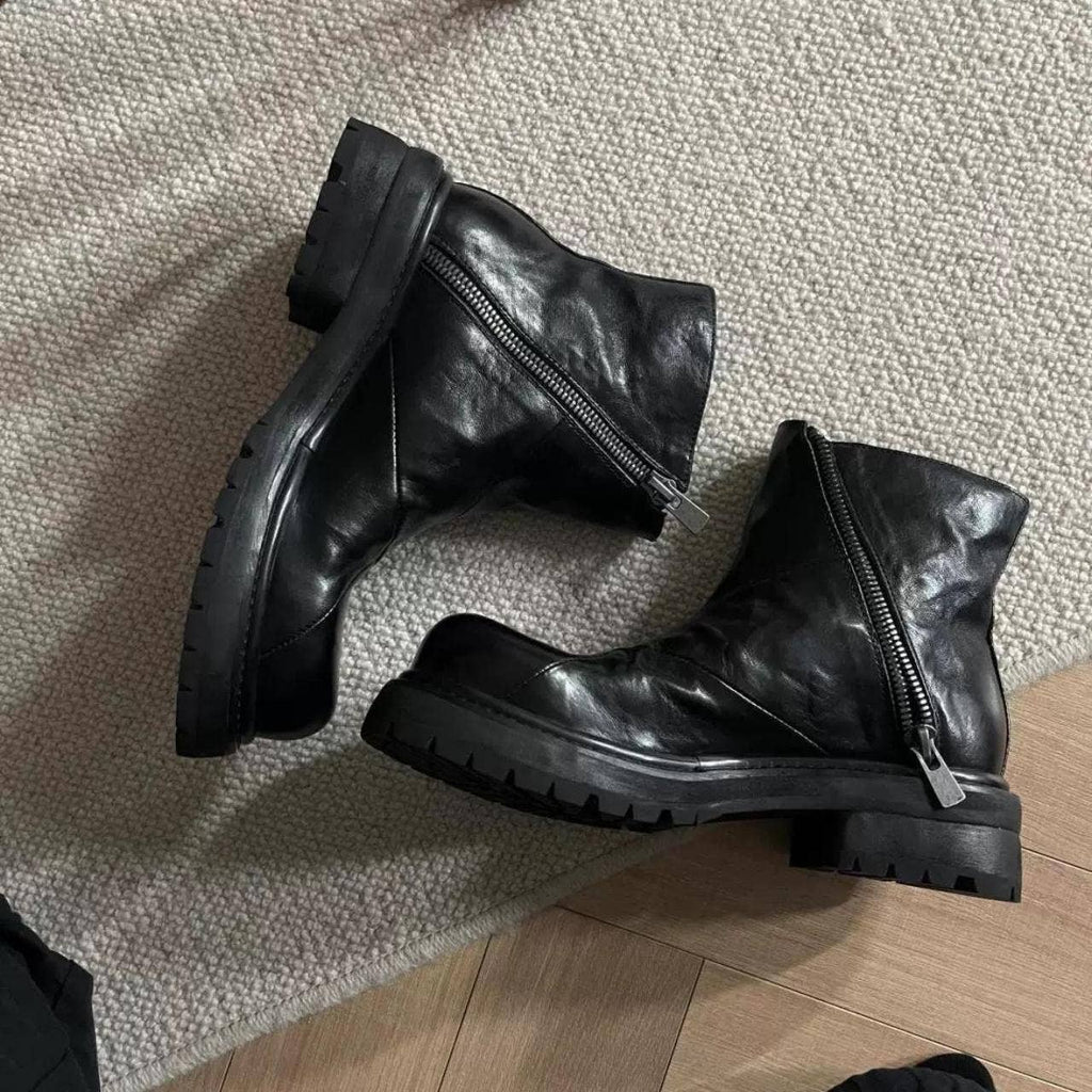 Leather zipper boots