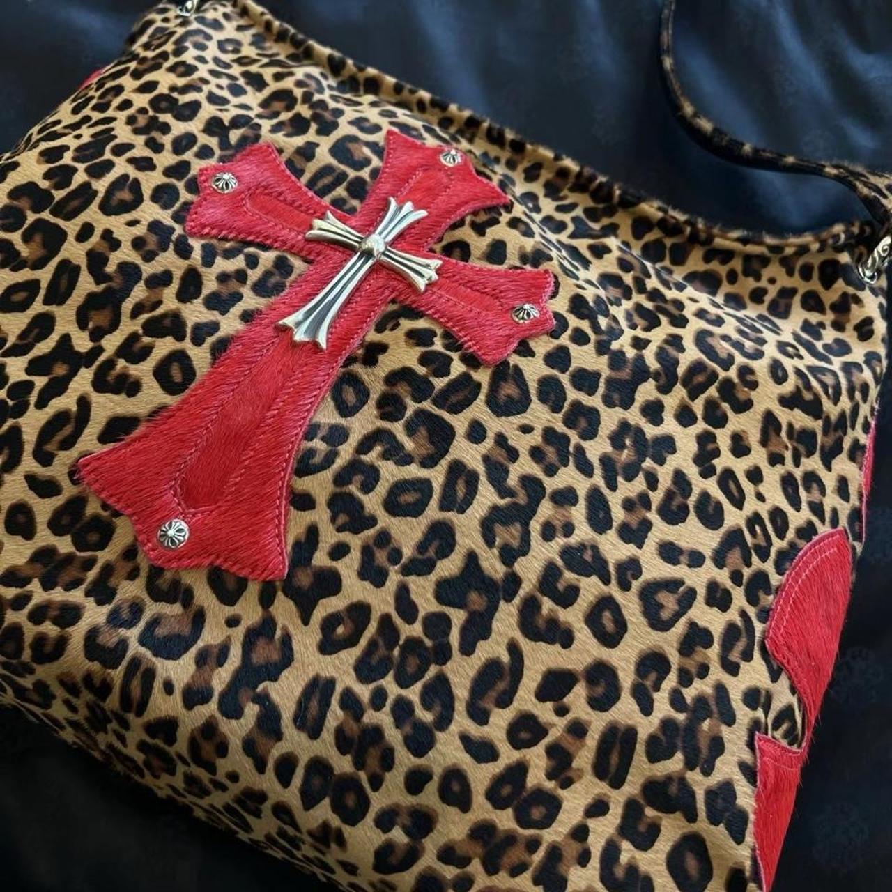 Leopard print cross purse with red cross appliqué