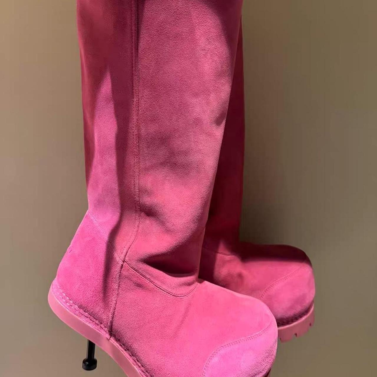 Hot pink faux suede knee-high boots