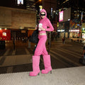 Hot pink faux suede knee-high boots
