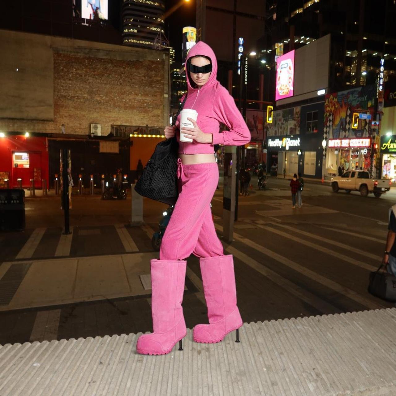 Hot pink faux suede knee-high boots