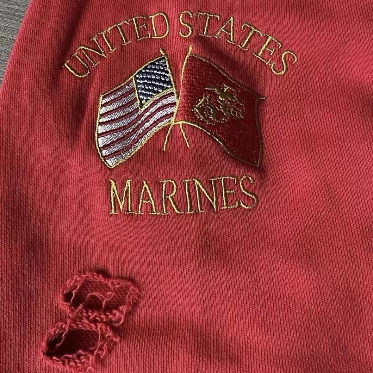 Red distressed zip up hoodie with yellow 'MARINES THE PGR THE PROUD' text and eagle logo #military