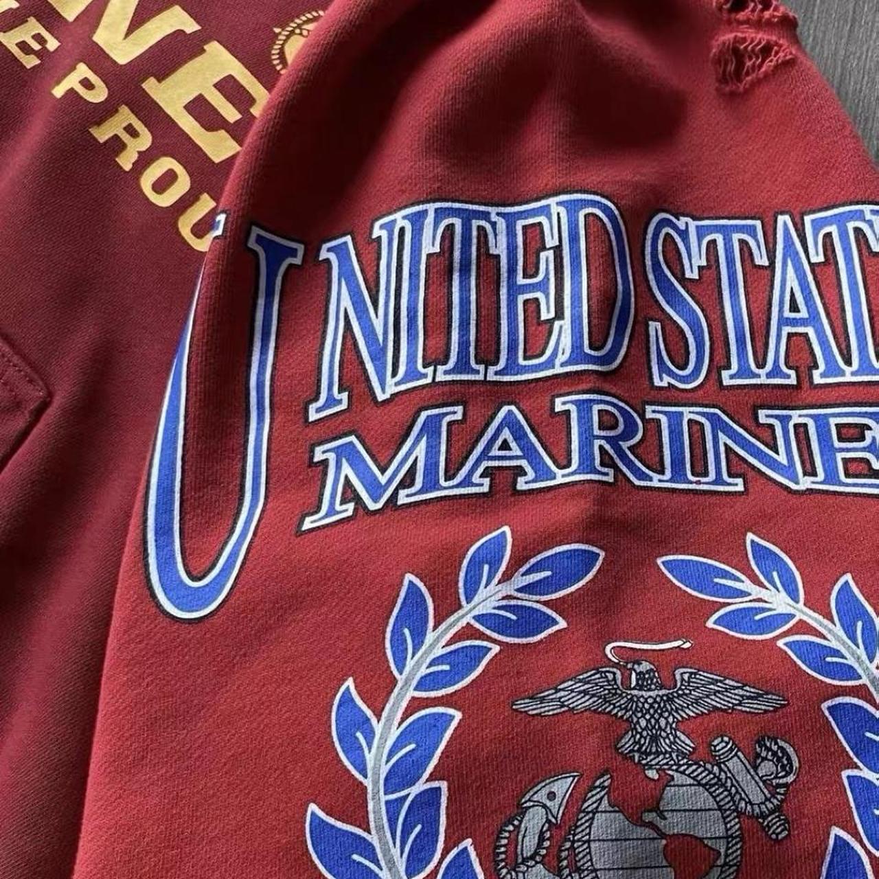Red distressed zip up hoodie with yellow 'MARINES THE PGR THE PROUD' text and eagle logo #military